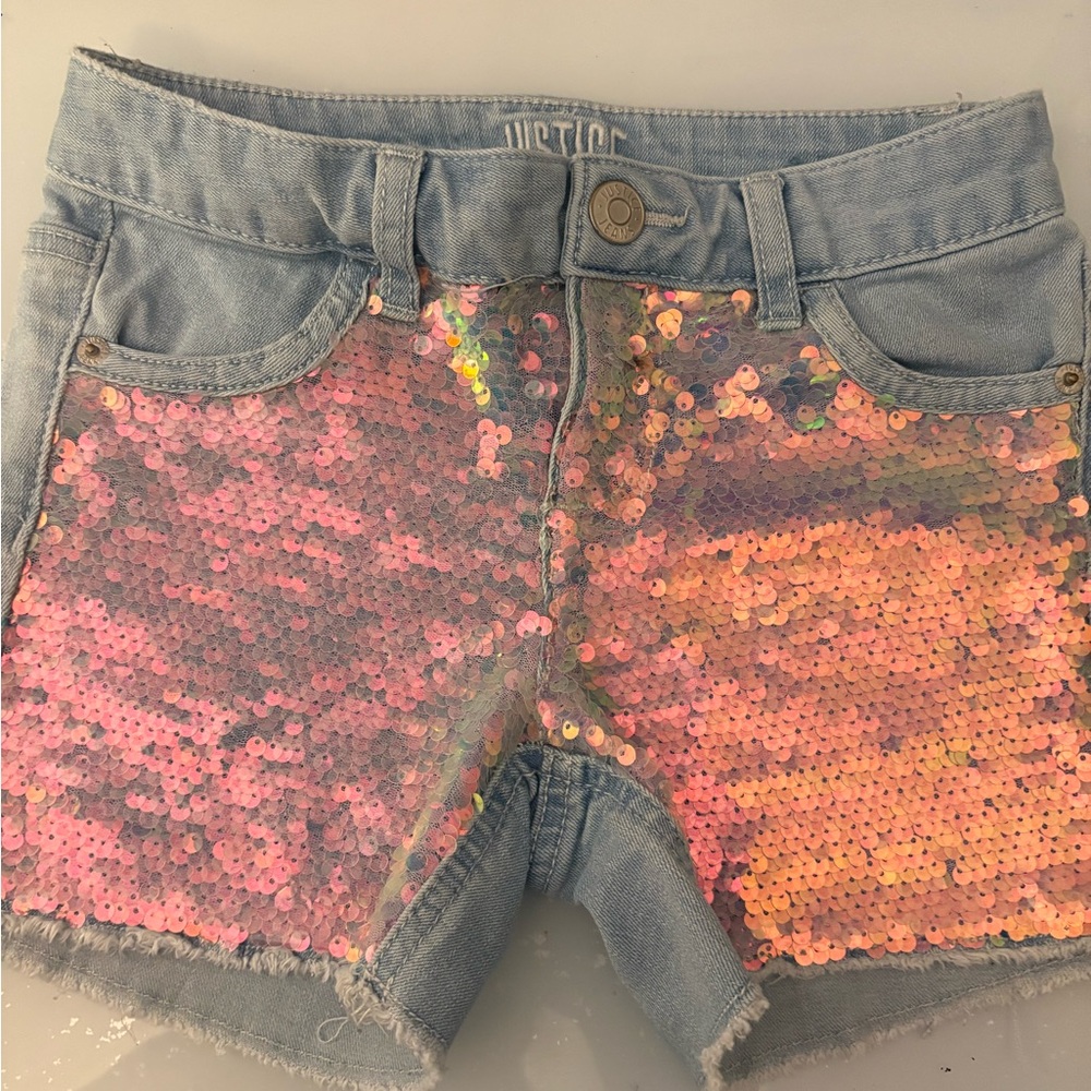 Justice Pink Sequin Denim Shorts for Kids